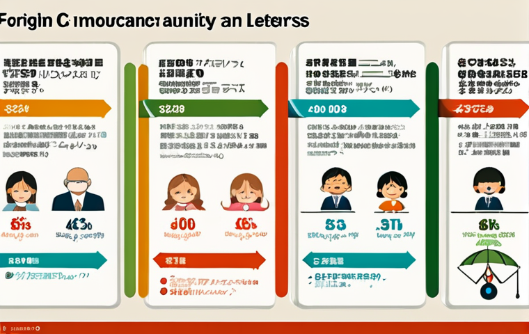 **

A colorful infographic illustrating the different types of foreign currency insurance policies (whole life, endowment, and individual annuity). Include icons representing the key features of each type, such as lifelong protection, maturity benefits, and retirement income. Japanese text labels should be clear and easy to read. Focus on a clean, modern design suitable for a financial education context.

**