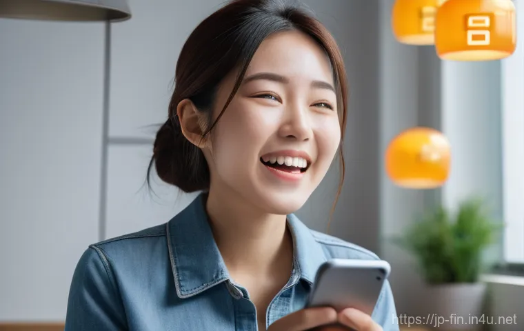 은행 VIP 혜택 조건 - A cheerful young Japanese woman, in her late 20s, is looking at her smartphone with a surprised yet ...