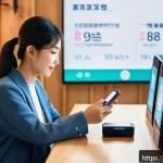 은행 서비스 디지털 전환 - A modern Japanese woman using a sleek smartphone for mobile banking in a cozy urban caf&eacute; during dayt...